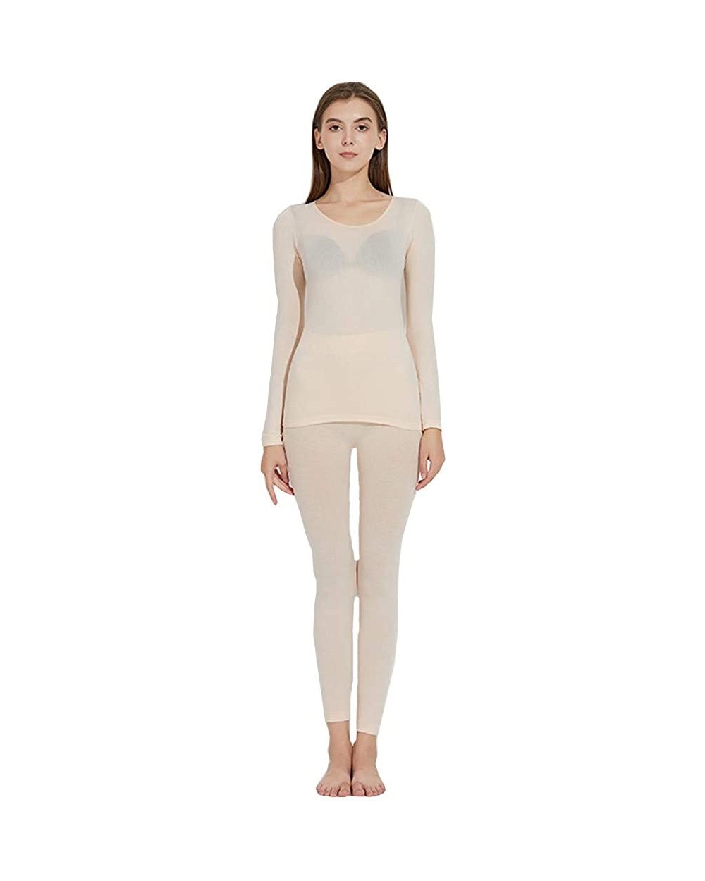 Thermal Underwear for Women- Long Johns Set Self Heating Base Layer Warm Top&Bottom Ultra Soft Lightweight Sleepwear - Beige ...