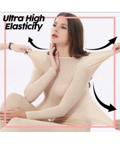 Thermal Underwear for Women- Long Johns Set Self Heating Base Layer Warm Top&Bottom Ultra Soft Lightweight Sleepwear - Beige ...