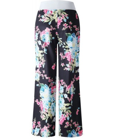 Women's Summer Casual Pajama Pants Floral Print Drawstring Palazzo Lounge Pants Wide Leg - Black4 - CN18EGG5XNE $33.69 Bottoms