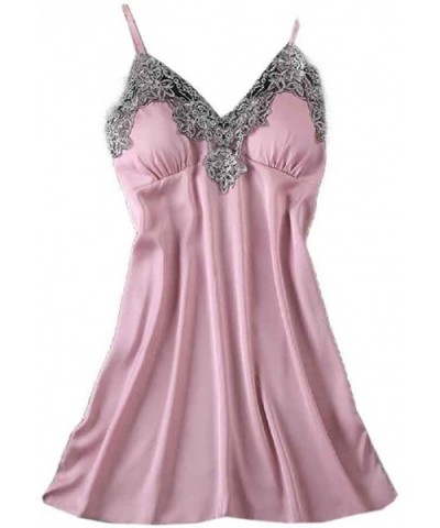 Women's Lace Trim Everyday Mini Dress Bandeaux Sleepwear for Sex Flirt - Pink - CM199U7LMTX $46.46 Nightgowns & Sleepshirts