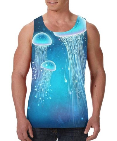 Men Muscle Tank Top Summer Beach Holiday Fashion Sleeveless Vest Shirts - Magic Glowing Jellyfish Underwater - CW19DE06GOW $3...