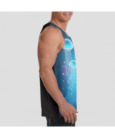 Men Muscle Tank Top Summer Beach Holiday Fashion Sleeveless Vest Shirts - Magic Glowing Jellyfish Underwater - CW19DE06GOW $3...