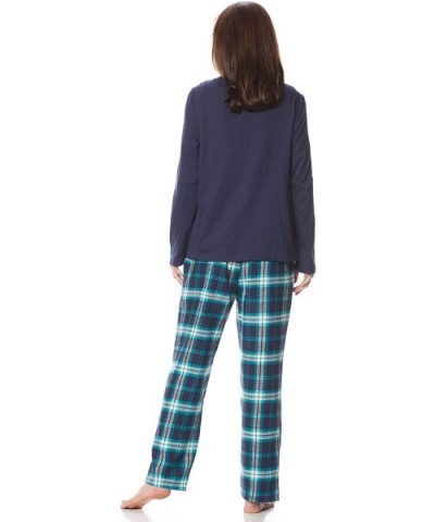 Women's Pajama Set - 100% Flannel Pants and Long Sleeve Cotton PJ Top - Navy - CT18M0WOZGQ $51.80 Sets