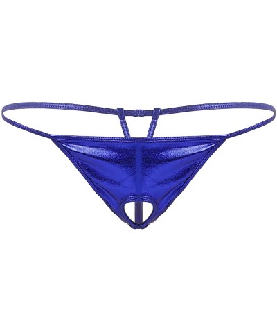 Men's Shiny Metallic Low Rise Hole Open Butt G-String Thong Bikini Briefs Underwear - Royal Blue - CJ198UCHUHH $15.05 G-Strin...