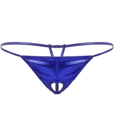 Men's Shiny Metallic Low Rise Hole Open Butt G-String Thong Bikini Briefs Underwear - Royal Blue - CJ198UCHUHH $15.05 G-Strin...