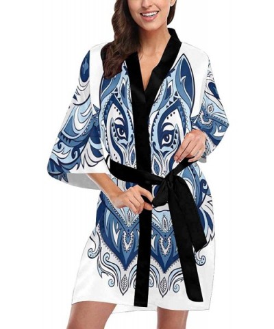 Custom Blue Marble Pattern Women Kimono Robes Beach Cover Up for Parties Wedding (XS-2XL) - Multi 3 - CV194TE2837 $80.80 Robes