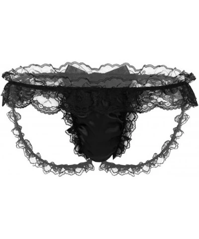 Men's Satin Frilly Ruffled Lace Bikini Briefs Sissy Crossdressing Bulge Pouch Underwear - Black - CQ19D8SXR70 $25.49 G-String...