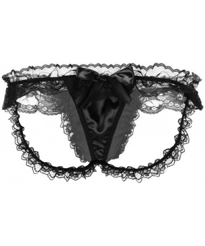 Men's Satin Frilly Ruffled Lace Bikini Briefs Sissy Crossdressing Bulge Pouch Underwear - Black - CQ19D8SXR70 $25.49 G-String...