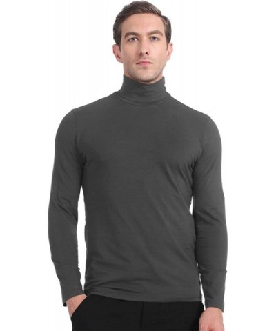 Mens Thermal Tops V-Neck Pullover Turtleneck Shirts Premium Cotton Lightweight - Charcoal Gray - CM193870KKZ $27.32 Thermal U...
