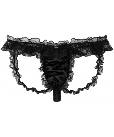 Men's Satin Frilly Ruffled Lace Bikini Briefs Sissy Crossdressing Bulge Pouch Underwear - Black - CQ19D8SXR70 $25.49 G-String...