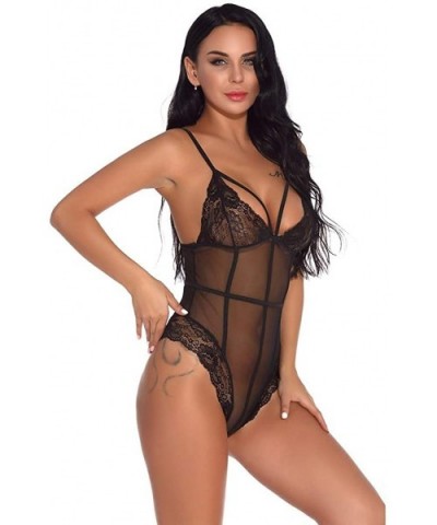 Lingerie for Women Teddy One Piece Lace Babydoll Bodysuit Jumpsuits Alalaso - Black - CH18SXGROY8 $17.41 Baby Dolls & Chemises