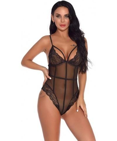 Lingerie for Women Teddy One Piece Lace Babydoll Bodysuit Jumpsuits Alalaso - Black - CH18SXGROY8 $17.41 Baby Dolls & Chemises