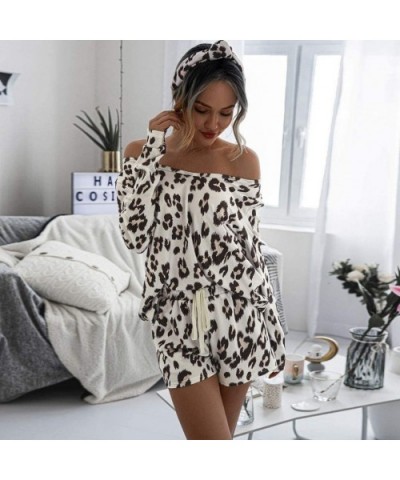 Pajamas for Women Shorts Set-Womens Leopard Printed Lounge Sets Long Sleeve Short PJ Set Nightwear Loungewear - A - CL19D84GN...