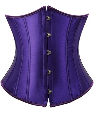 Women's Lace Up Boned Jacquard Brocade Waist Training Underbust Corset Corset - Violet - C718IIN3AZ6 $20.10 Bustiers & Corsets