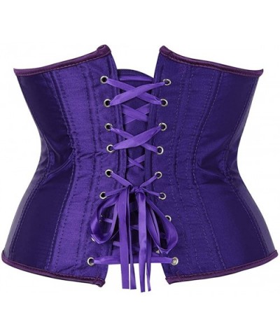 Women's Lace Up Boned Jacquard Brocade Waist Training Underbust Corset Corset - Violet - C718IIN3AZ6 $20.10 Bustiers & Corsets