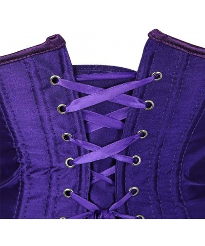 Women's Lace Up Boned Jacquard Brocade Waist Training Underbust Corset Corset - Violet - C718IIN3AZ6 $20.10 Bustiers & Corsets