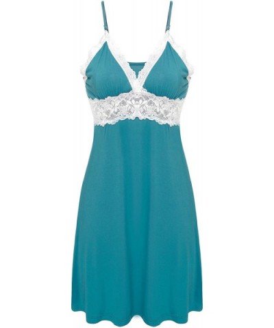 Sleepwear Womens Chemise Nightgown Full Slip Lace Lounge Dress - Viscose-blue Green - CN18LMTT777 $36.65 Baby Dolls & Chemises