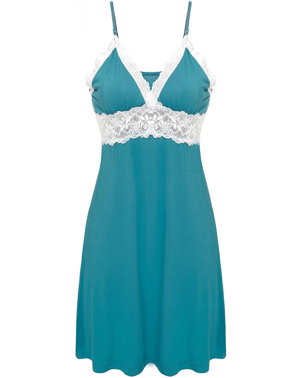 Sleepwear Womens Chemise Nightgown Full Slip Lace Lounge Dress - Viscose-blue Green - CN18LMTT777 $36.65 Baby Dolls & Chemises