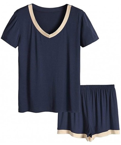 Women's Cotton Modal Pajamas Set Top + Shorts Silky Comfy Sleepwear Nightwear Suits - Navy Blue - CH198DTLYUW $28.25 Sets