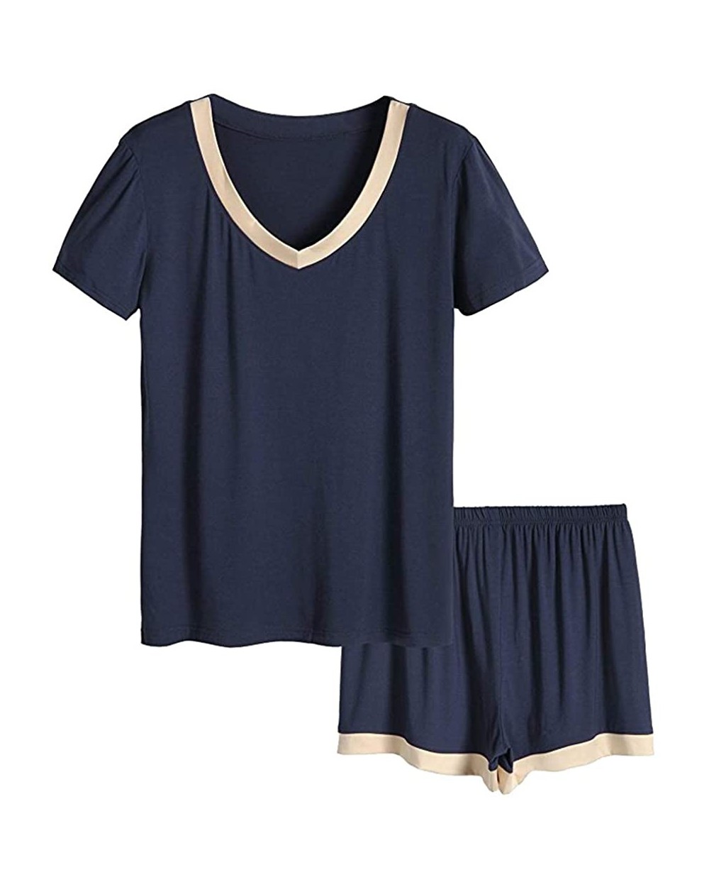 Women's Cotton Modal Pajamas Set Top + Shorts Silky Comfy Sleepwear Nightwear Suits - Navy Blue - CH198DTLYUW $28.25 Sets