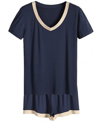 Women's Cotton Modal Pajamas Set Top + Shorts Silky Comfy Sleepwear Nightwear Suits - Navy Blue - CH198DTLYUW $28.25 Sets