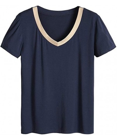 Women's Cotton Modal Pajamas Set Top + Shorts Silky Comfy Sleepwear Nightwear Suits - Navy Blue - CH198DTLYUW $28.25 Sets