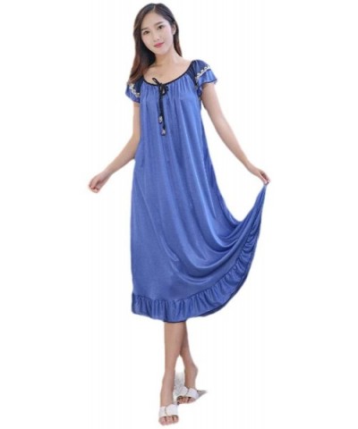 Women Silky Soft Sexy Summer Lightweight Long Charmeuse Sleeping Dress - Dark Blue - CY199SNSIA6 $27.71 Nightgowns & Sleepshirts