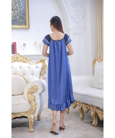 Women Silky Soft Sexy Summer Lightweight Long Charmeuse Sleeping Dress - Dark Blue - CY199SNSIA6 $27.71 Nightgowns & Sleepshirts