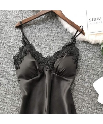 Womens Lingeries Sexy Satin Sling Sleepwear Loose Thin Lingerie Lace Camisole Nightdress Set - Black - CO18S77O6QQ $16.39 Nig...