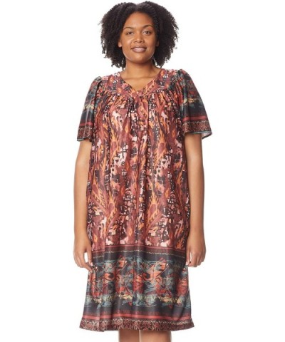 Women's Lounger House Dress - Short Sleeve Patio Dress w/Side Pockets - Cocoa Safari - CT18Y34DOWY $40.62 Nightgowns & Sleeps...