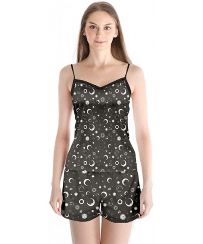 Women's Unique Sun Moon & Stars Celestial Satin Pajamas Set-XS-3XL - Black 2 - CI183GKURML $51.54 Sets