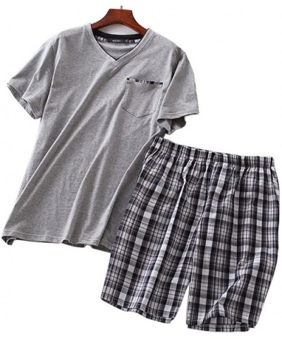 Men's Summer 100% Cotton Short Sleeve Pajamas Sleepwear Adult Casual Shorts & Shirt PJ Set - Gray - C018G0RW39Z $33.20 Robes