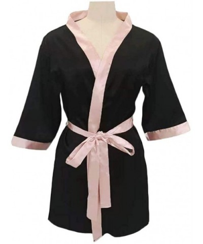 New Women's Satin Robe Sets- Silk Long Sleeve Satin Pajamas Sleepwear Robe with Belt Bathrobe - Black - C1194RAKW9G $17.60 Robes