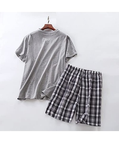 Men's Summer 100% Cotton Short Sleeve Pajamas Sleepwear Adult Casual Shorts & Shirt PJ Set - Gray - C018G0RW39Z $33.20 Robes