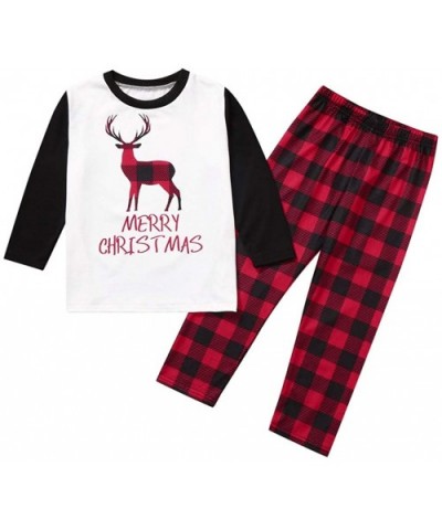 Christmas Family Matching Pajama Sets Plaid PJ's with Elk Letter Printed Tee and Red Plaid Pants Loungewear - White - CY192GE...