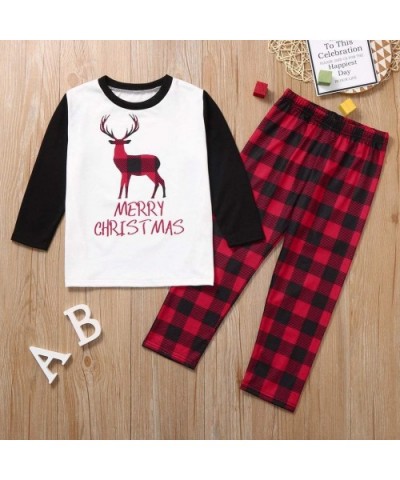 Christmas Family Matching Pajama Sets Plaid PJ's with Elk Letter Printed Tee and Red Plaid Pants Loungewear - White - CY192GE...