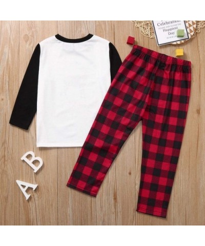 Christmas Family Matching Pajama Sets Plaid PJ's with Elk Letter Printed Tee and Red Plaid Pants Loungewear - White - CY192GE...