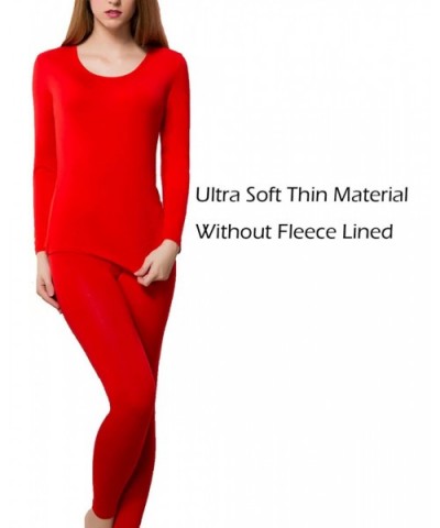 Women's Scoop Neck Long Johns Ultra Soft Thin Thermal Underwear Set - Red - CF18KO2OSMZ $20.52 Thermal Underwear