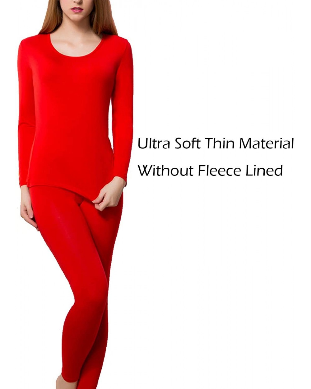 Women's Scoop Neck Long Johns Ultra Soft Thin Thermal Underwear Set - Red - CF18KO2OSMZ $20.52 Thermal Underwear