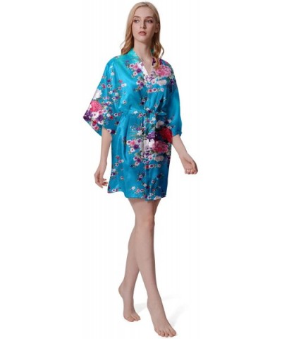 Women Robe Kimono Bride Bridesmaid Floral Robes for Wedding Bridal Party Silky Floral Patterns Lightweight Soft Sleepwear - A...