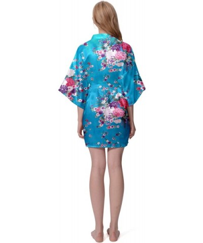 Women Robe Kimono Bride Bridesmaid Floral Robes for Wedding Bridal Party Silky Floral Patterns Lightweight Soft Sleepwear - A...