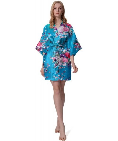 Women Robe Kimono Bride Bridesmaid Floral Robes for Wedding Bridal Party Silky Floral Patterns Lightweight Soft Sleepwear - A...