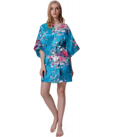 Women Robe Kimono Bride Bridesmaid Floral Robes for Wedding Bridal Party Silky Floral Patterns Lightweight Soft Sleepwear - A...