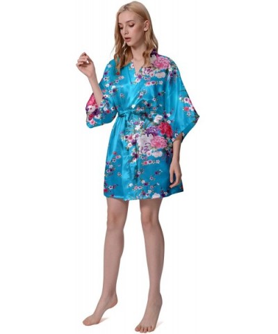 Women Robe Kimono Bride Bridesmaid Floral Robes for Wedding Bridal Party Silky Floral Patterns Lightweight Soft Sleepwear - A...