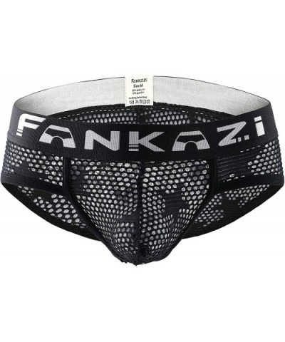 Men's Star Mesh Briefs Breathable Jacquard Transparent Underpants - Black - CA18AHCMCON $12.07 Boxer Briefs