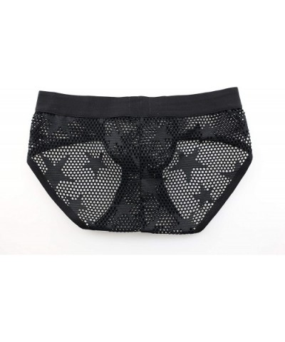 Men's Star Mesh Briefs Breathable Jacquard Transparent Underpants - Black - CA18AHCMCON $12.07 Boxer Briefs