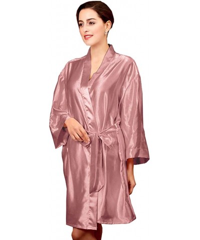 Women's Summer Short Satin Kimono Robe Lightweight Pure Colour Nightwear - Pale Pinkish Purple - CP18NXAW77Q $37.58 Robes