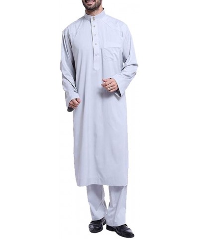 Men's Kaftan & Pants Middle East Arabic Abaya 2 Piece Muslim Sets Robe Suits - Grey - C818TRRX8TD $64.47 Robes