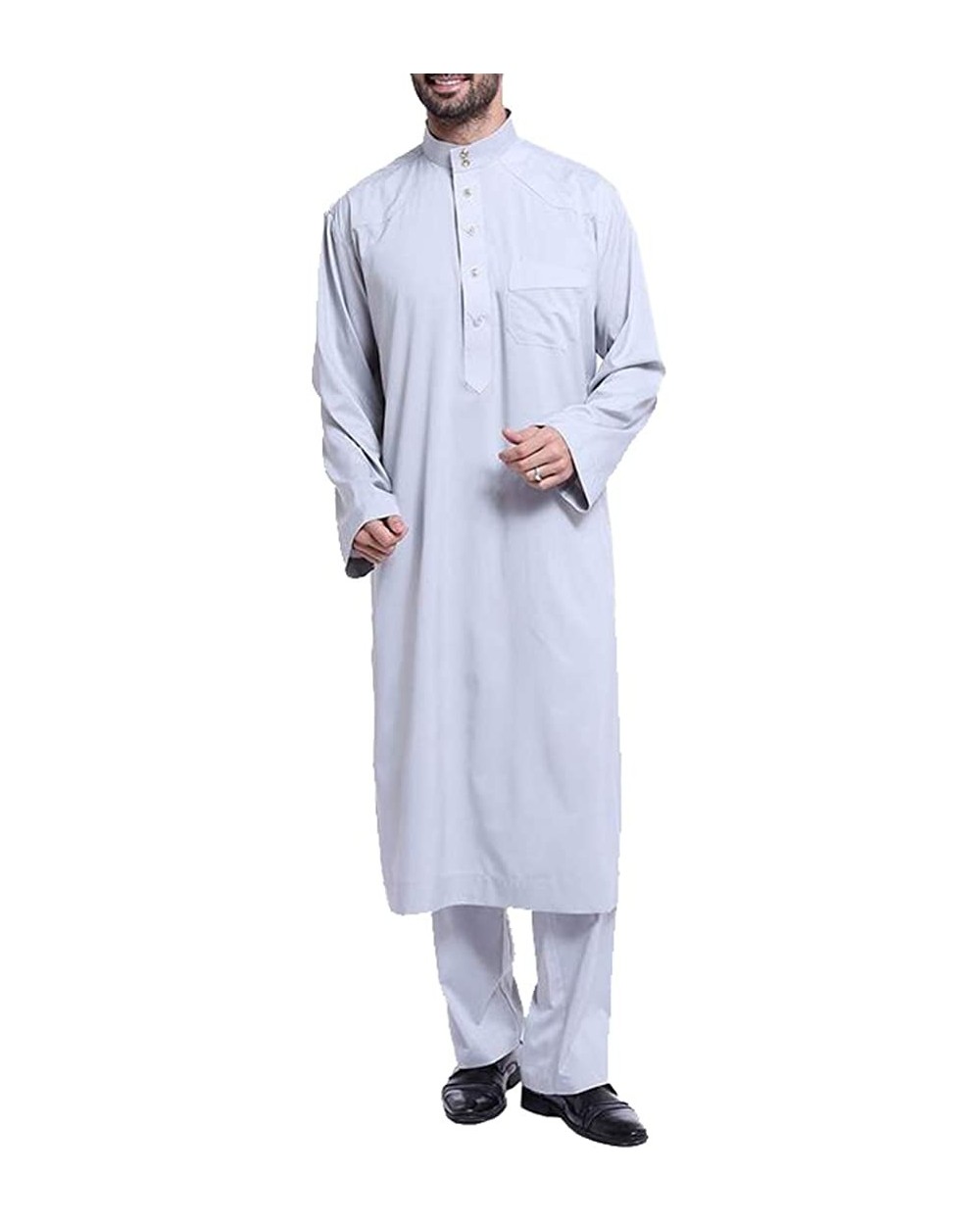 Men's Kaftan & Pants Middle East Arabic Abaya 2 Piece Muslim Sets Robe Suits - Grey - C818TRRX8TD $64.47 Robes