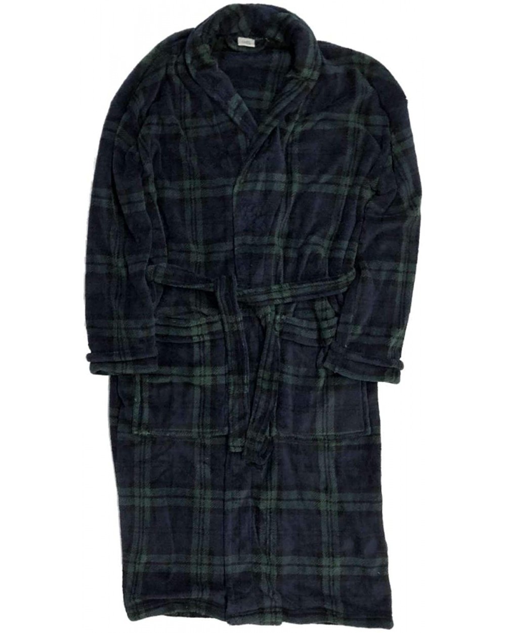 Mens Plush Green & Blue Plaid Fleece Robe House Coat Bathrobe - CY18AO8HALK $76.89 Robes